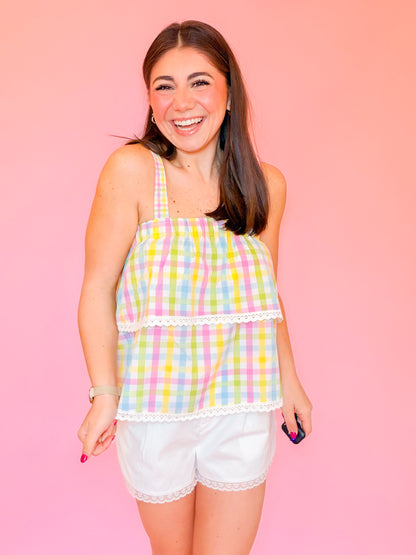MULTICOLOR GINGHAM CAMI TOP