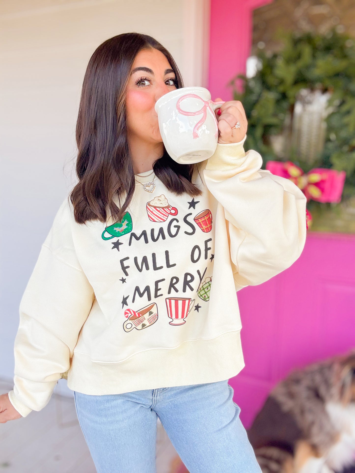 MUGS FULL OF MERRY CROP SWEATSHIRT
