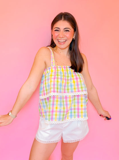 MULTICOLOR GINGHAM CAMI TOP