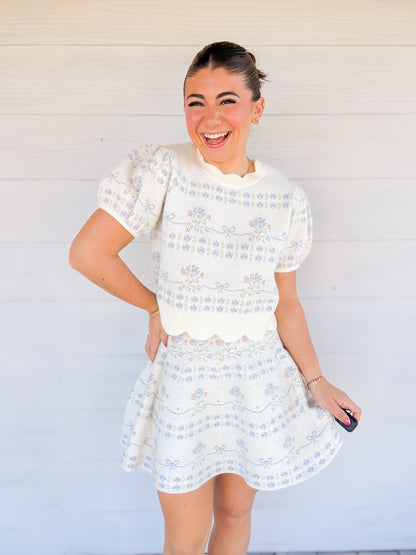 JACQUARD KNIT TOP & MINI SKIRT SET