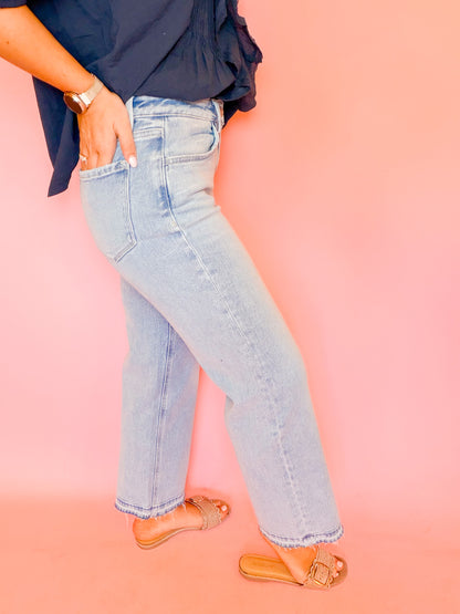 MID RISE CROP SLIM WIDE DENIM