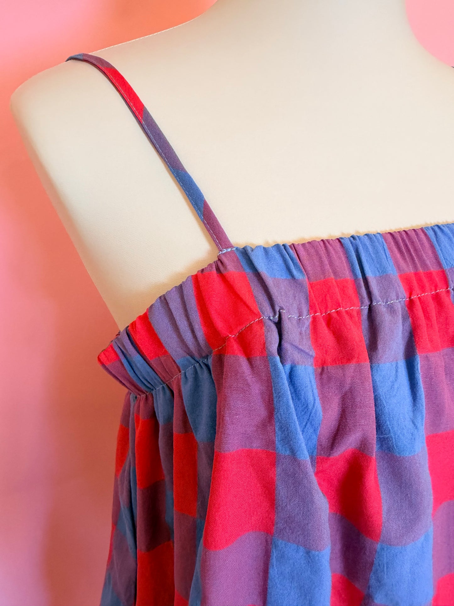 PLAID CAMI MINI DRESS - CHERRY/BLUE