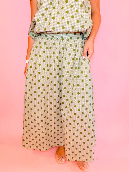POLKA DOT MIDI SKIRT - OLIVE