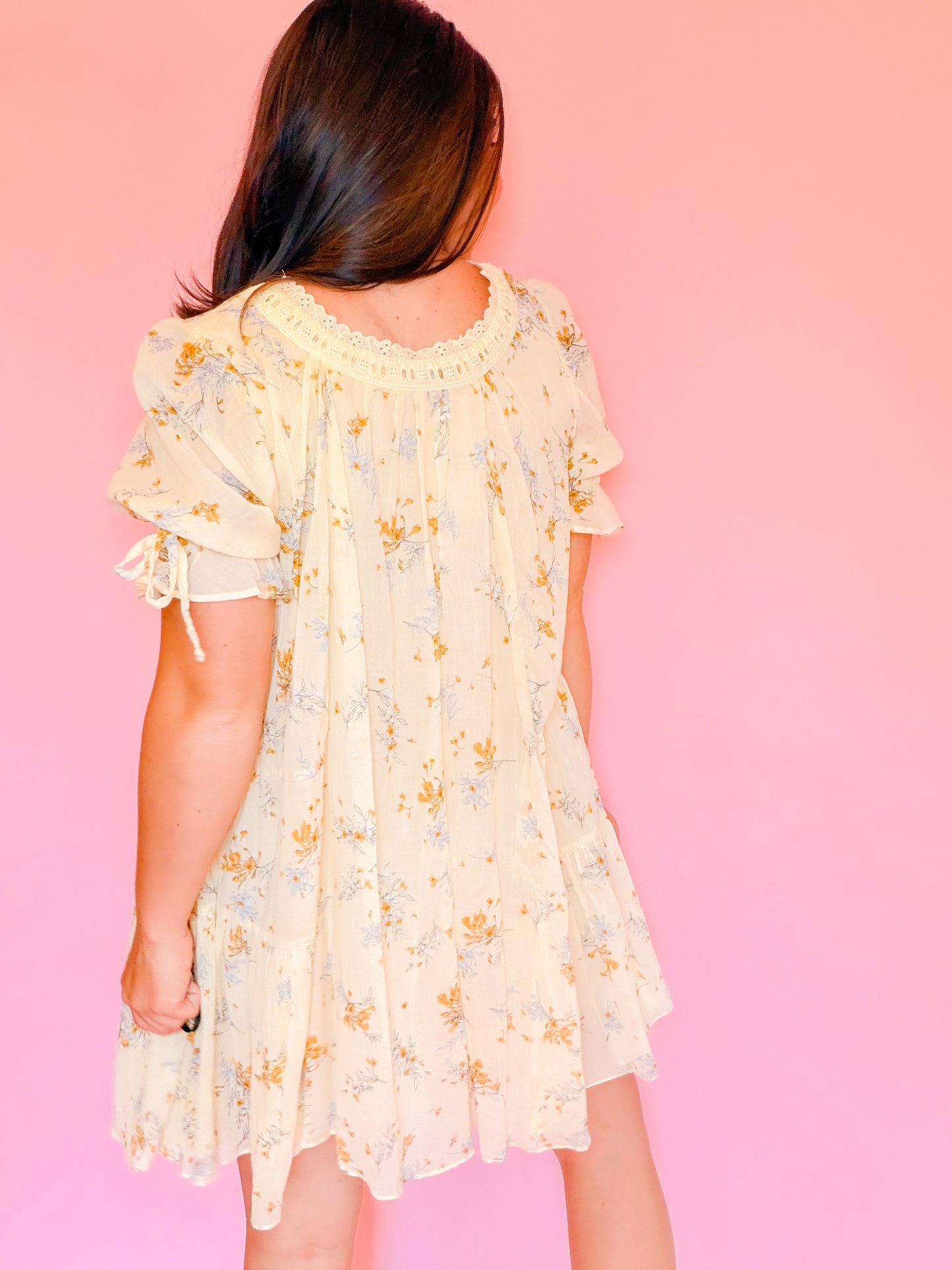 CROCHET FLORAL TIERED DRESS - BUTTER