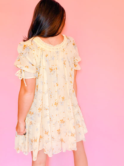 CROCHET FLORAL TIERED DRESS - BUTTER