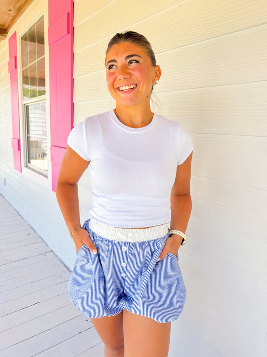 SEERSUCKER BUBBLE HEM SHORTS