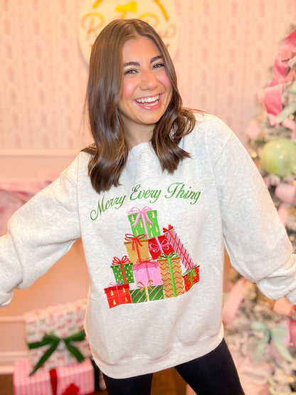 MERRY EVERYTHING EMBROIDERED SWEATSHIRT