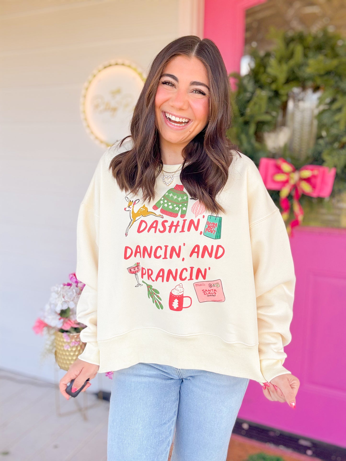 DASHIN, DANCIN, PRANCIN CROP SWEATSHIRT