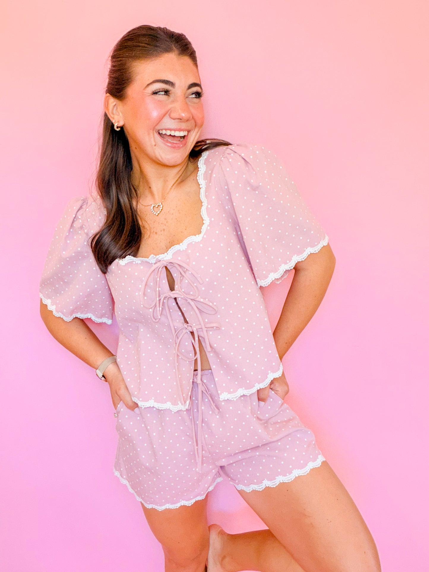 DOTTIE SQUARE NECK TOP & SHORTS SET