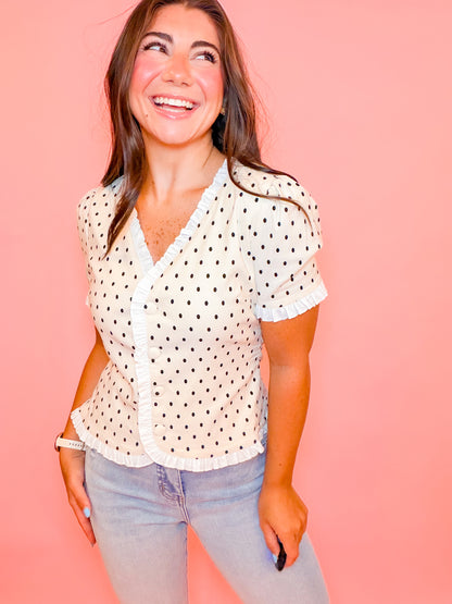 POLKA DOT STRETCH KNIT TOP
