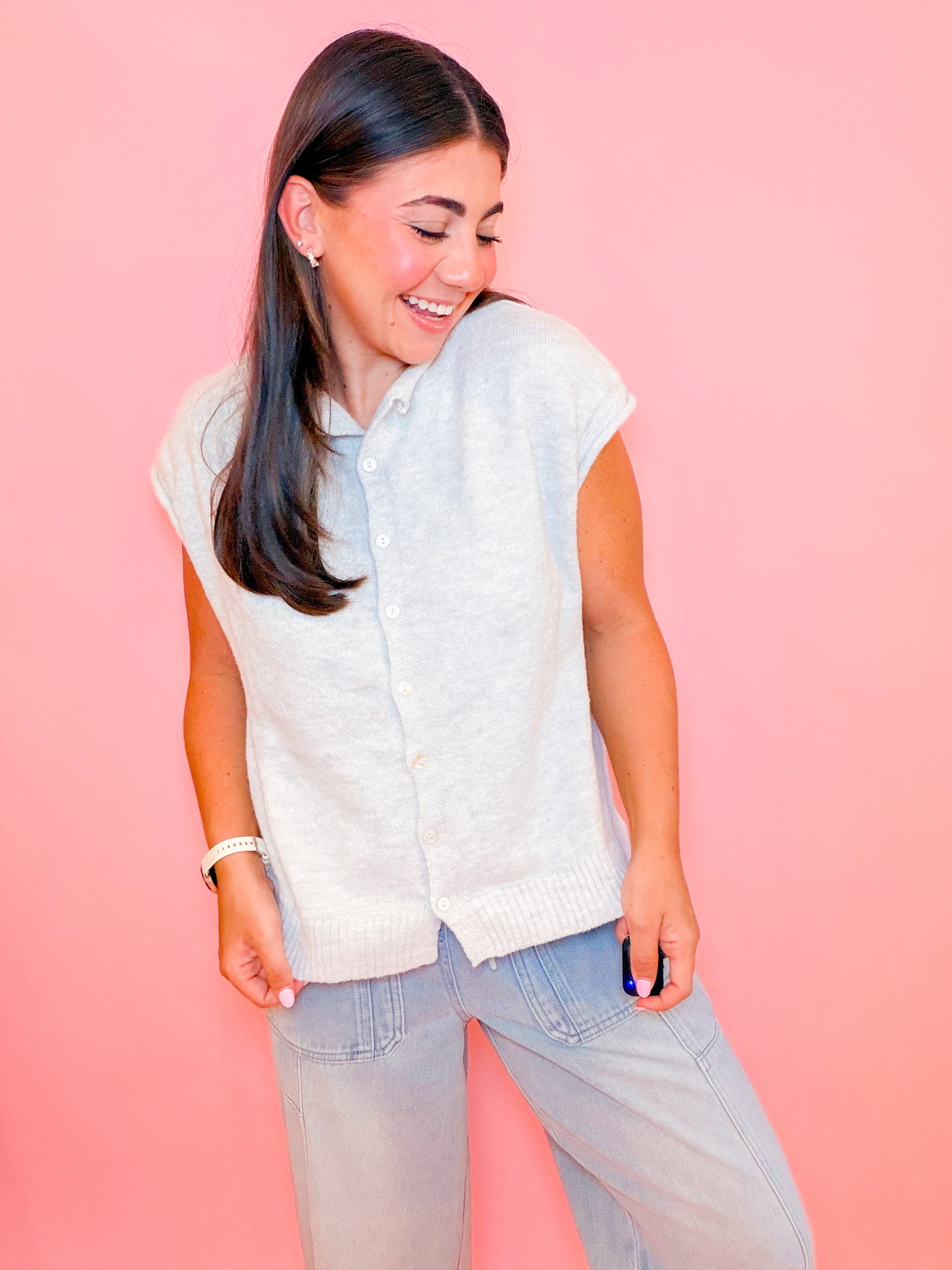 SWEATER VEST CARDIGAN - LIGHT GREY