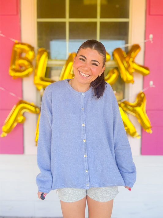 DOORBUSTER LONG SLEEVE CREW NECK SWEATER CARDIGAN - LT BLUE