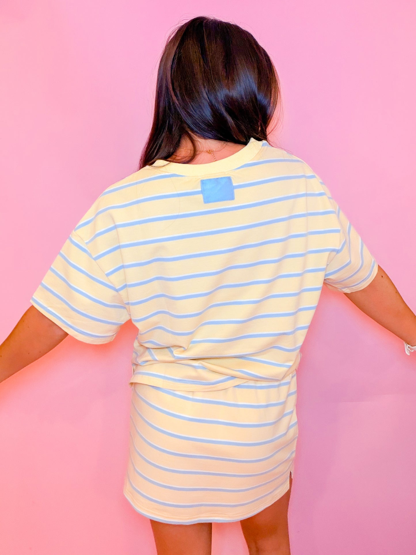 STRIPED LOUNGE TOP & MINI SKORT SET - YELLOW/BLUE