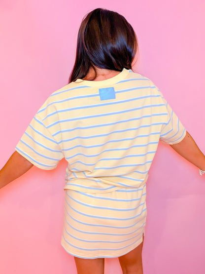 STRIPED LOUNGE TOP & MINI SKORT SET - YELLOW/BLUE
