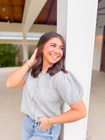 PUFF SLEEVE CREW NECK KNIT TOP