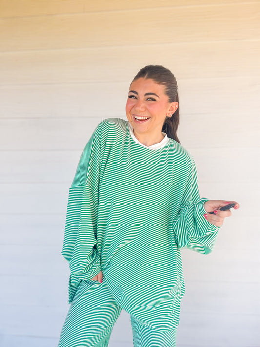 STRIPED FLEECE SLOUCHY DANI TOP