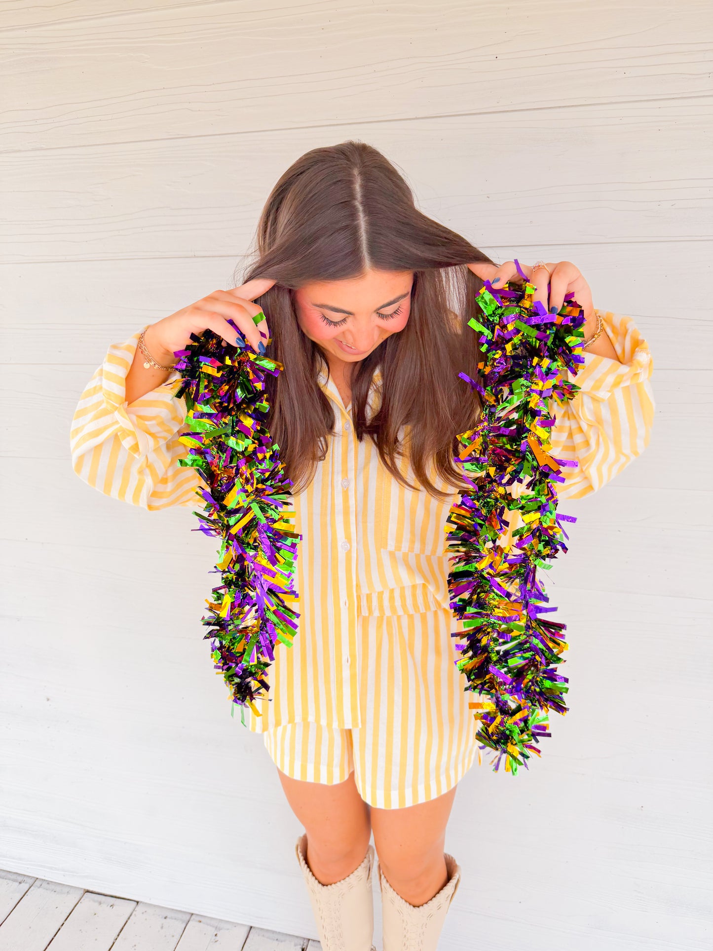 STRIPED OVERSIZED BUTTON-DOWN TOP & SHORTS SET