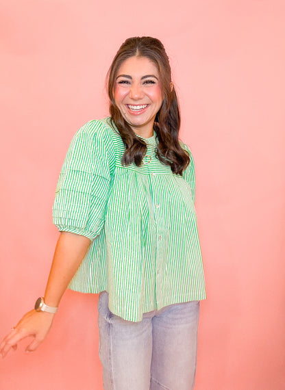 STRIPED PUFF SLEEVE TOP