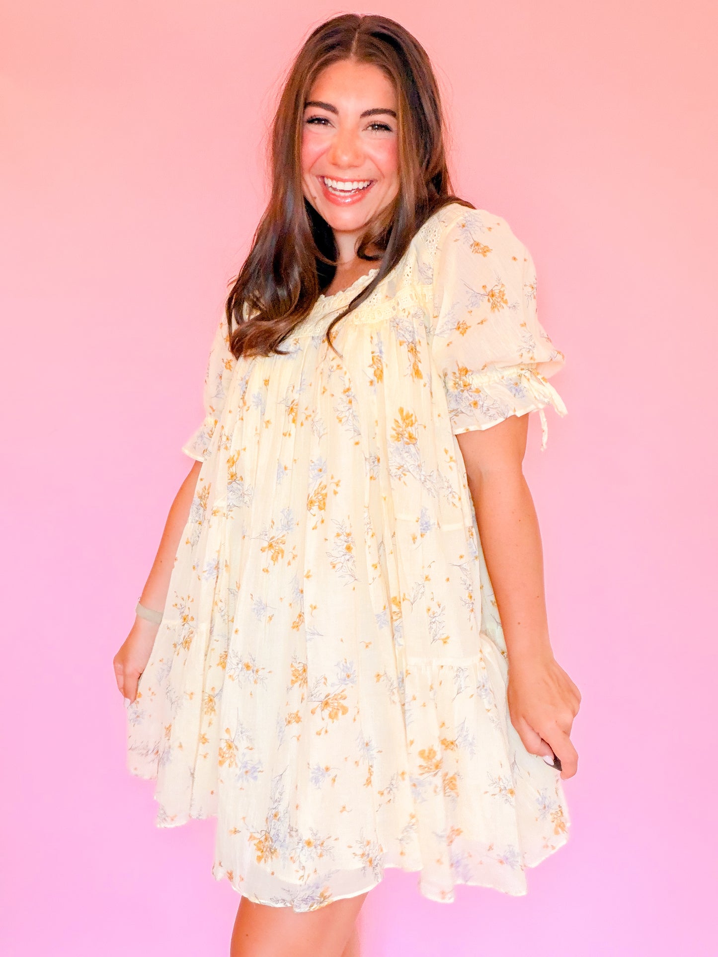 CROCHET FLORAL TIERED DRESS - BUTTER