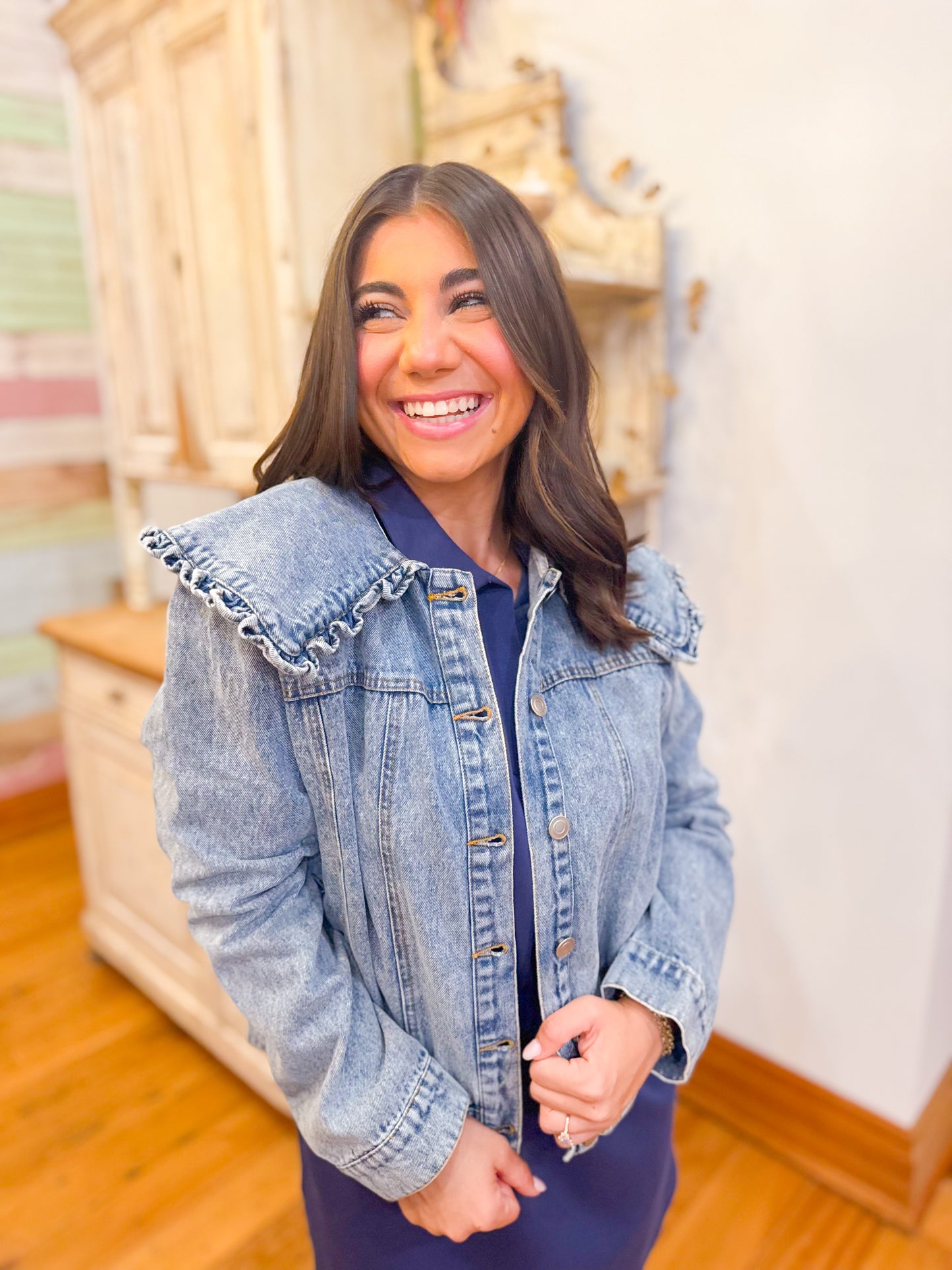 RUFFLE PETER PAN COLLAR DENIM JACKET