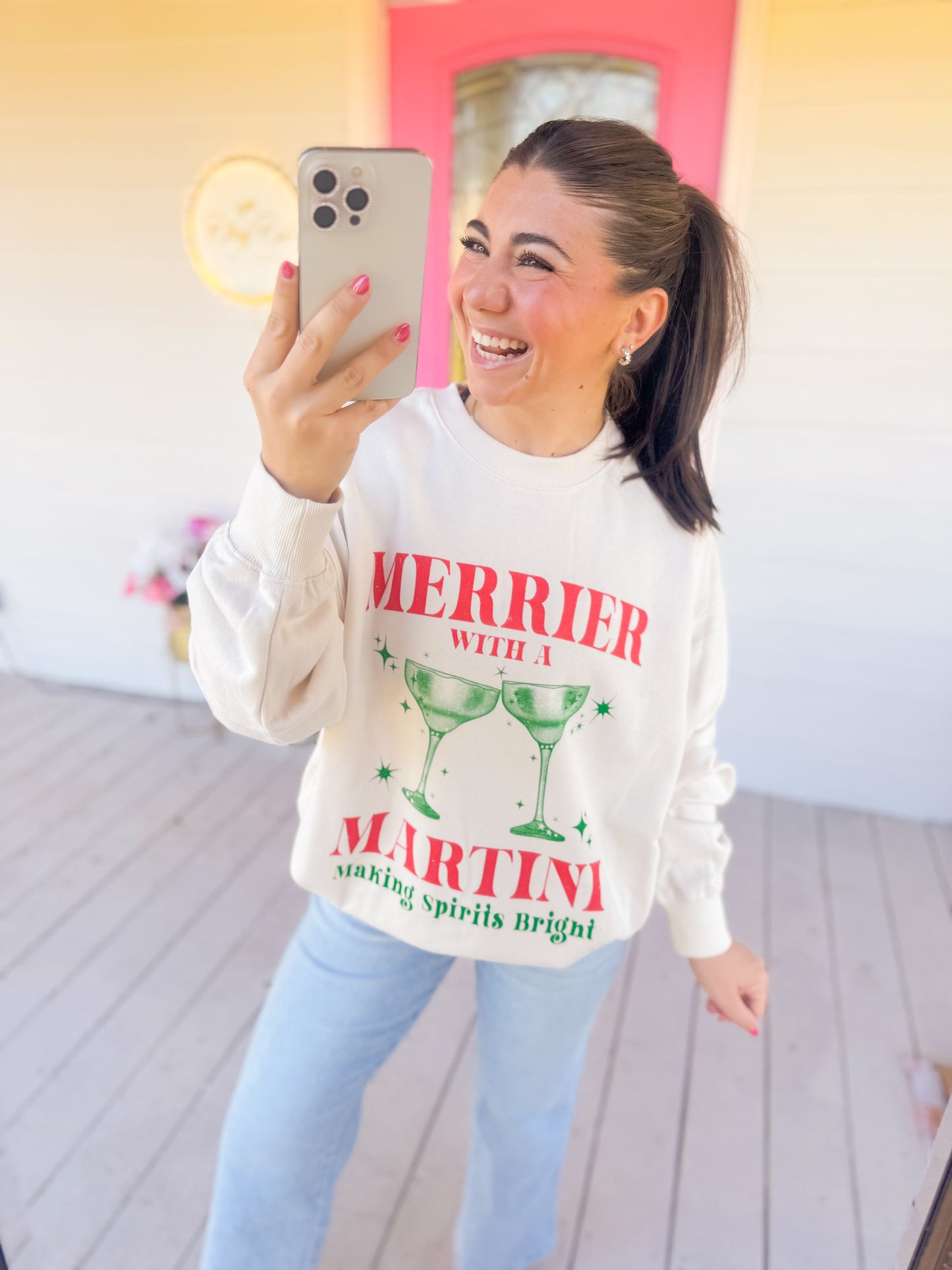 MERRIER WITH A MARTINI GRAPHIC SWEATSHIRT