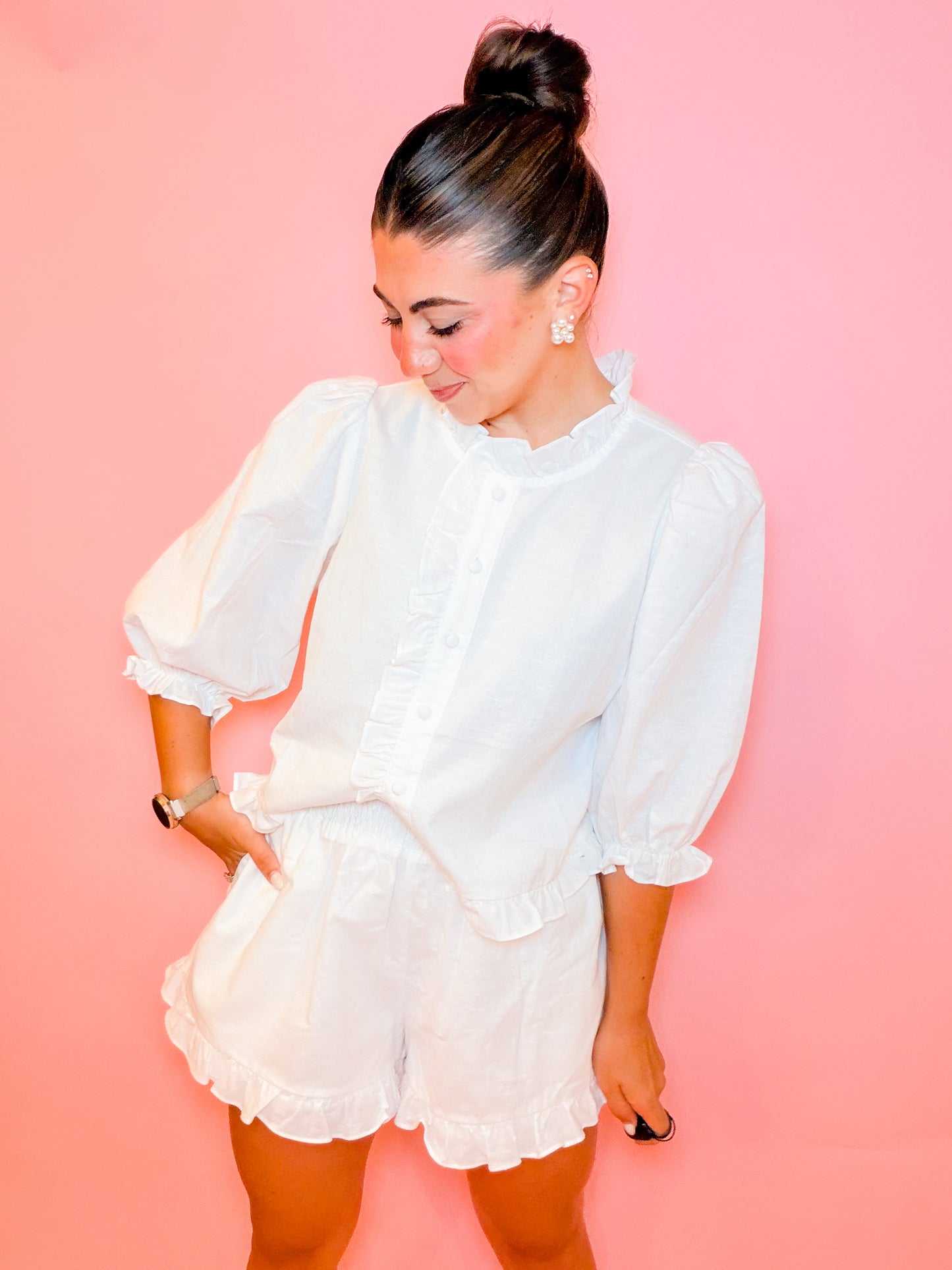 RUFFLE LINEN SHIRT + SHORTS SET