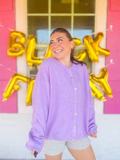 DOORBUSTER LONG SLEEVE CREW NECK SWEATER CARDIGAN - LAVENDER
