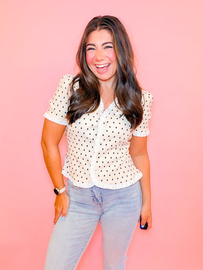 POLKA DOT STRETCH KNIT TOP