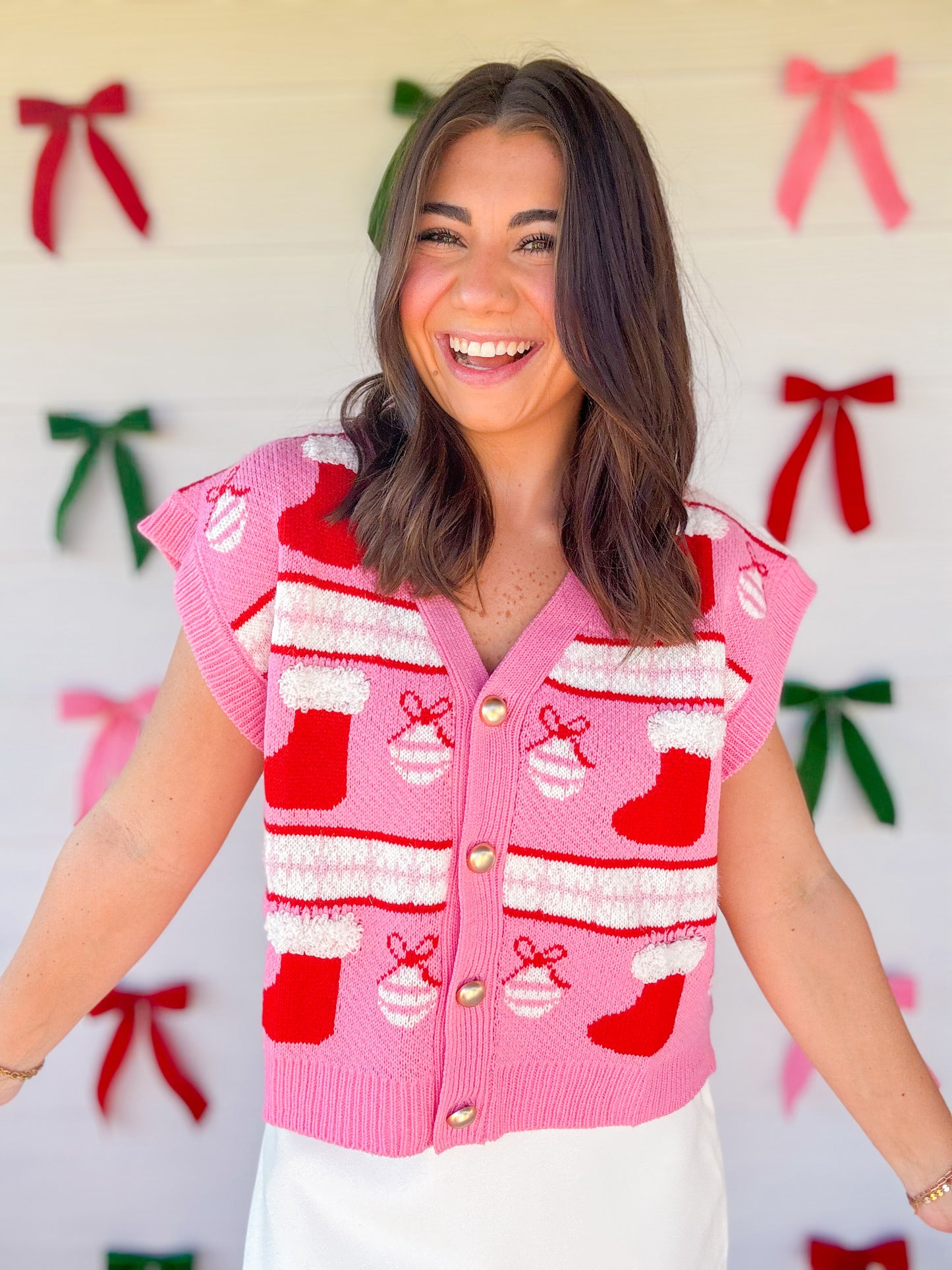 CHRISTMAS ORNAMENT KNIT VEST TOP