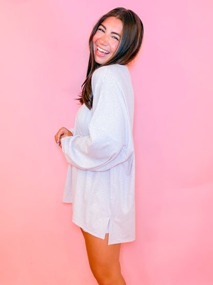 STRIPE RIBBED OVERSIZED TOP - LAVENDER