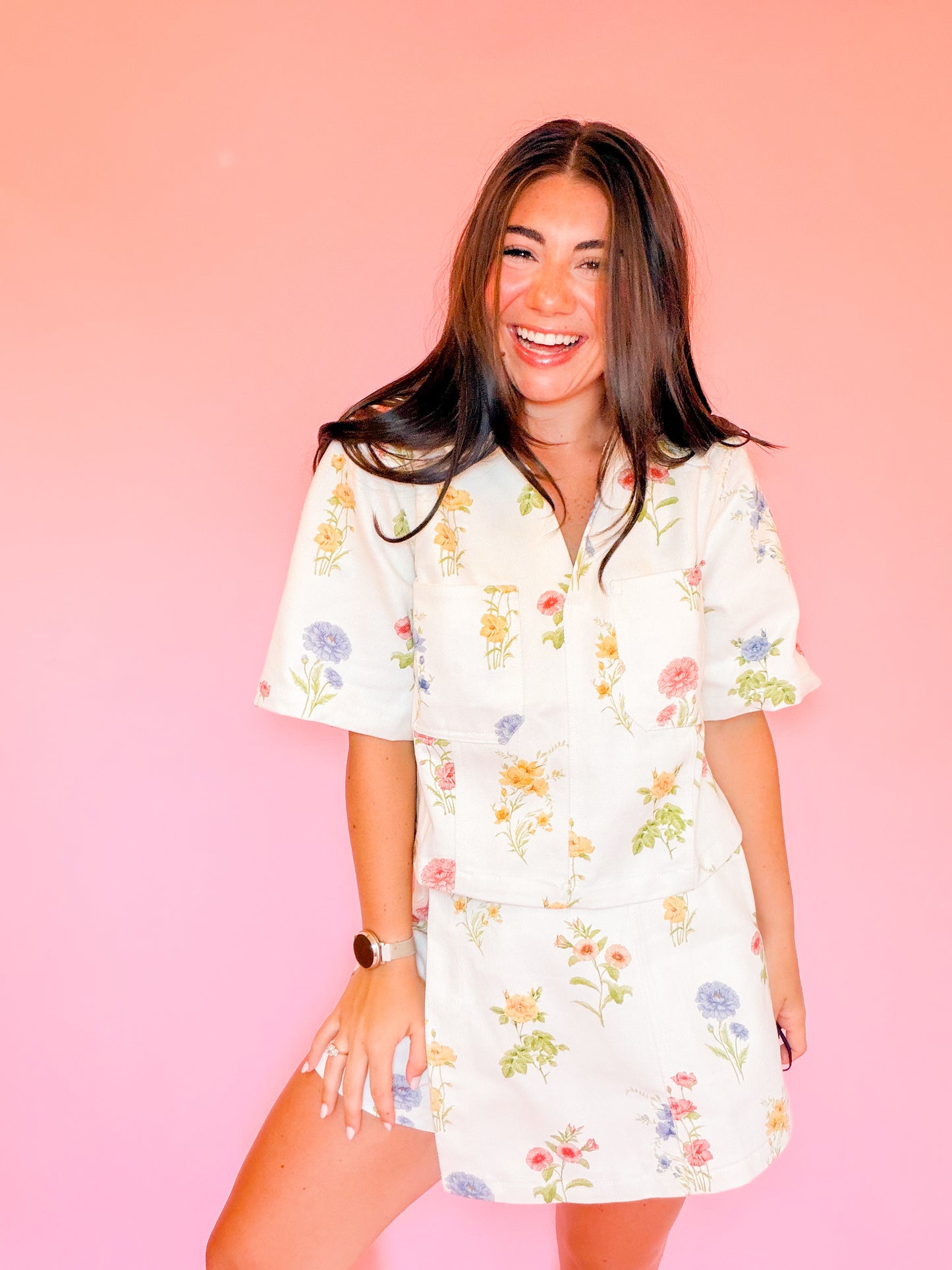 FLORAL DENIM SKORT