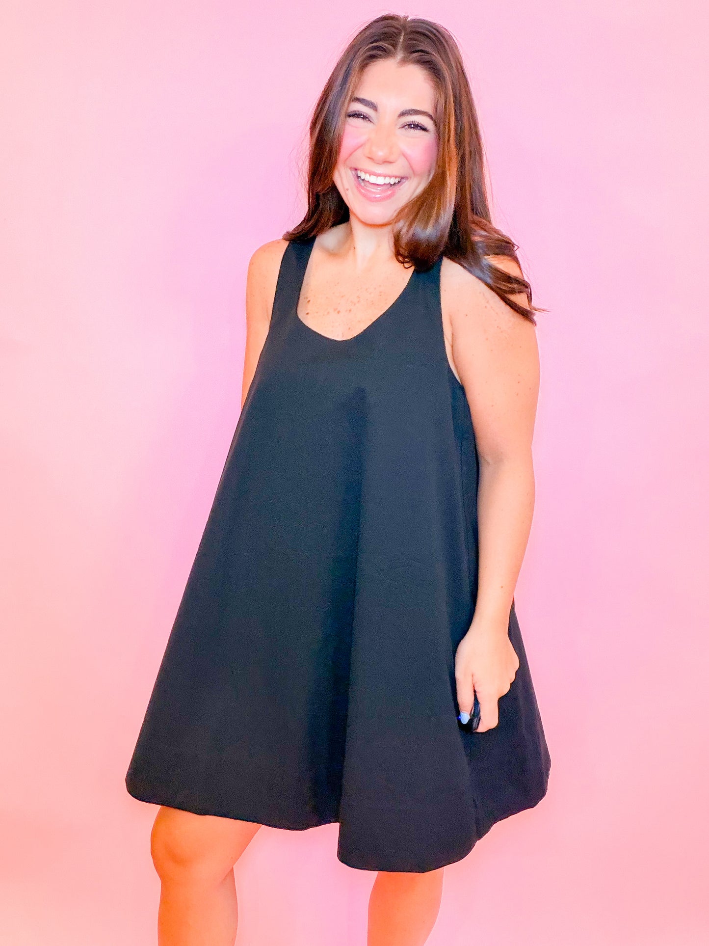 SLEEVELESS SWING DRESS - BLACK