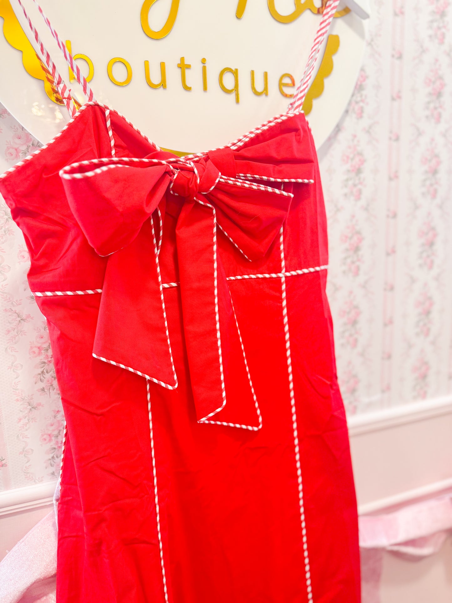 CONTRAST STITCHING BOW MIDI DRESS