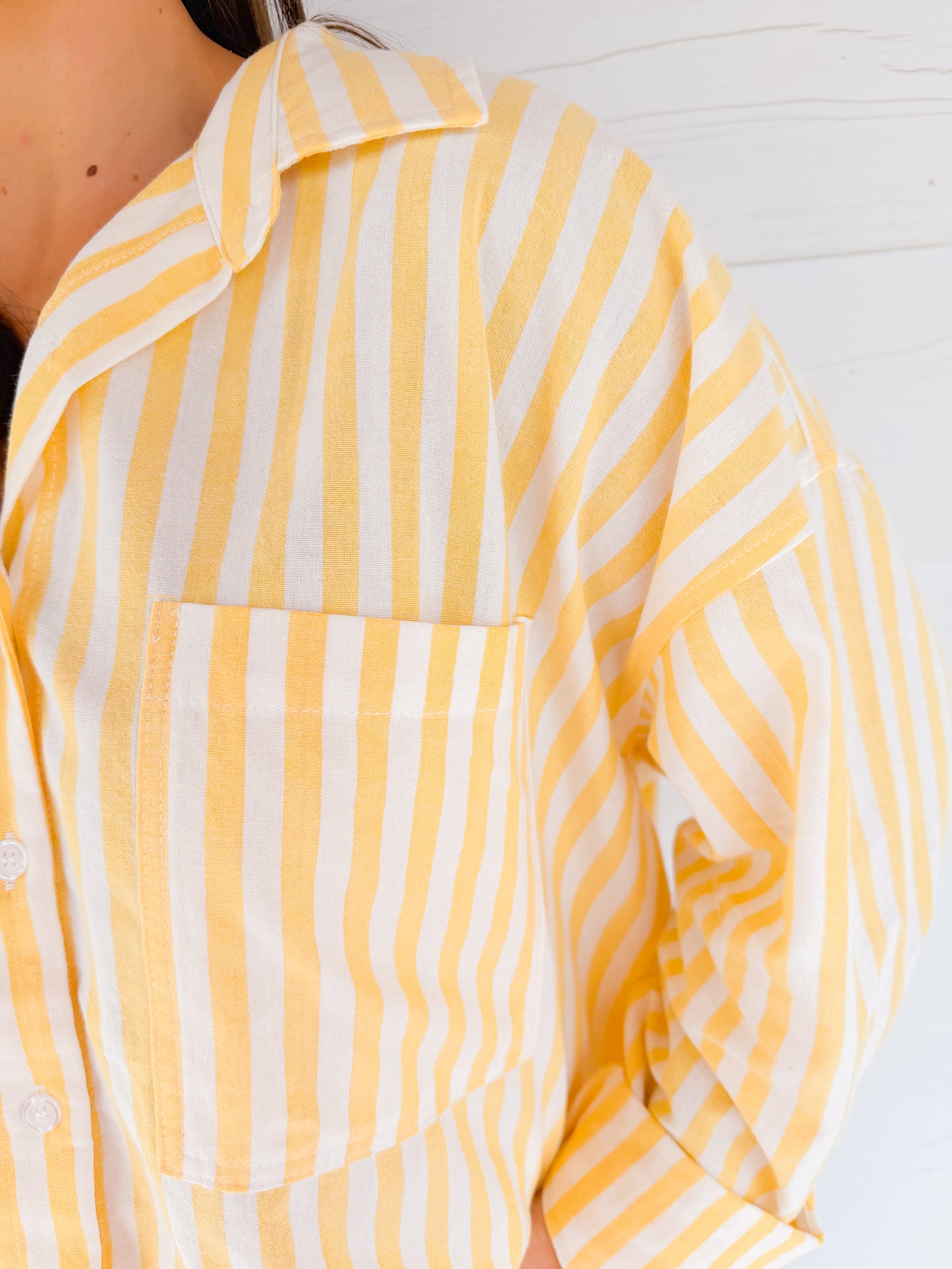 STRIPED OVERSIZED BUTTON-DOWN TOP & SHORTS SET
