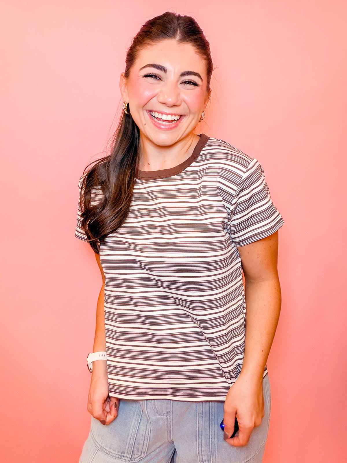 STRIPE BABY TEE - BROWN/CREAM