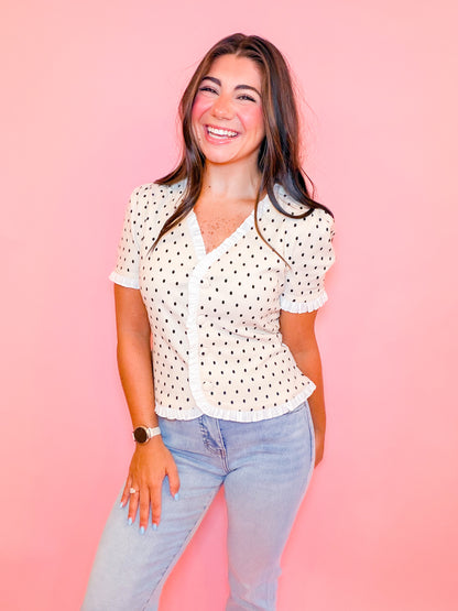POLKA DOT STRETCH KNIT TOP