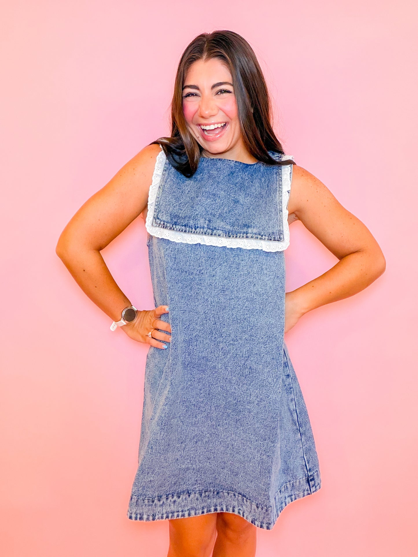 NICA DENIM DRESS WITH COLLAR