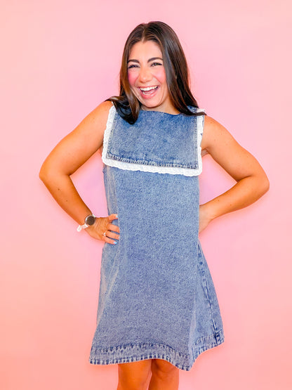 NICA DENIM DRESS WITH COLLAR