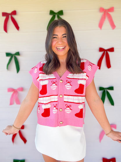 CHRISTMAS ORNAMENT KNIT VEST TOP