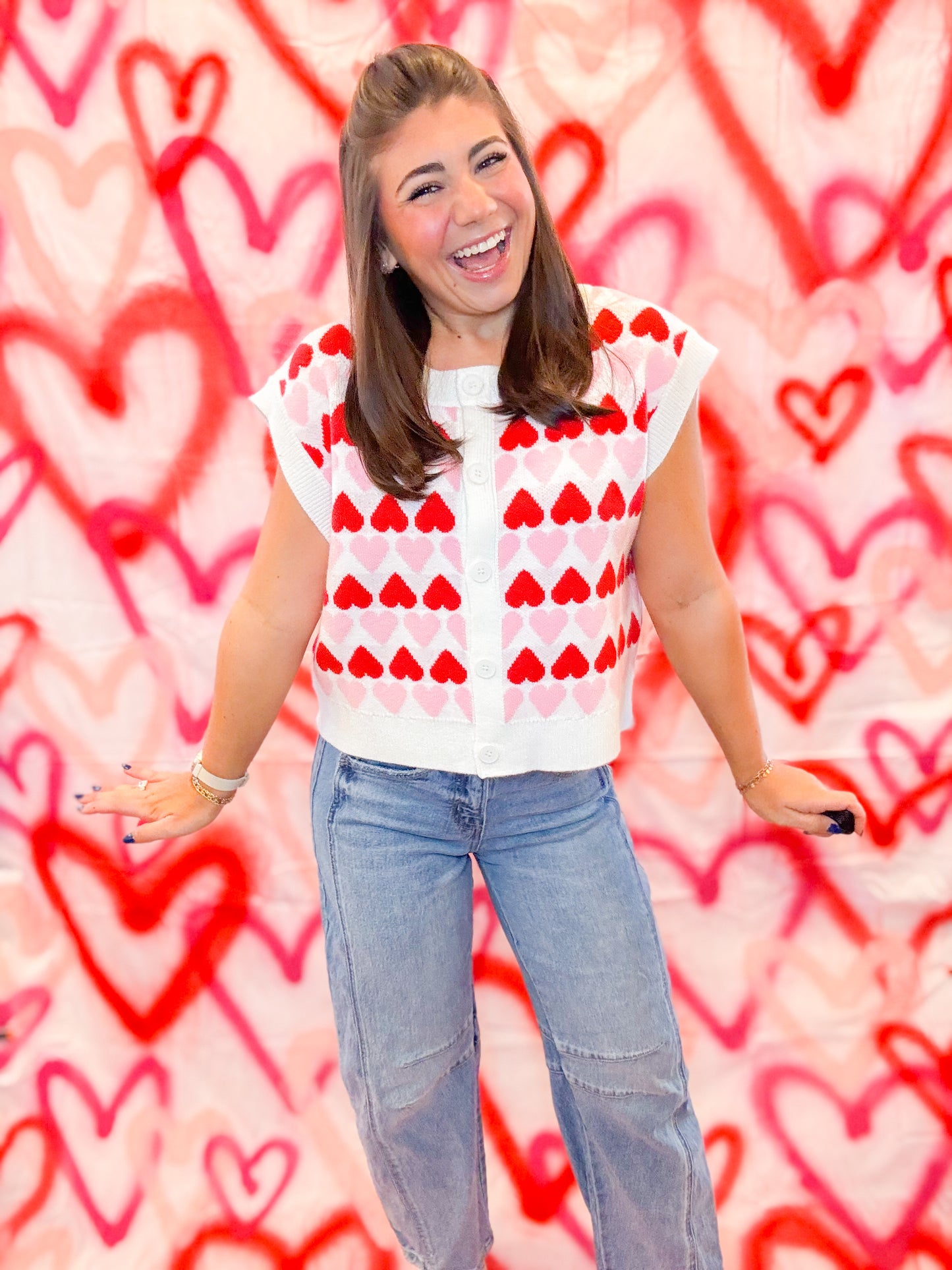 HEART BUTTON DOWN SWEATER VEST