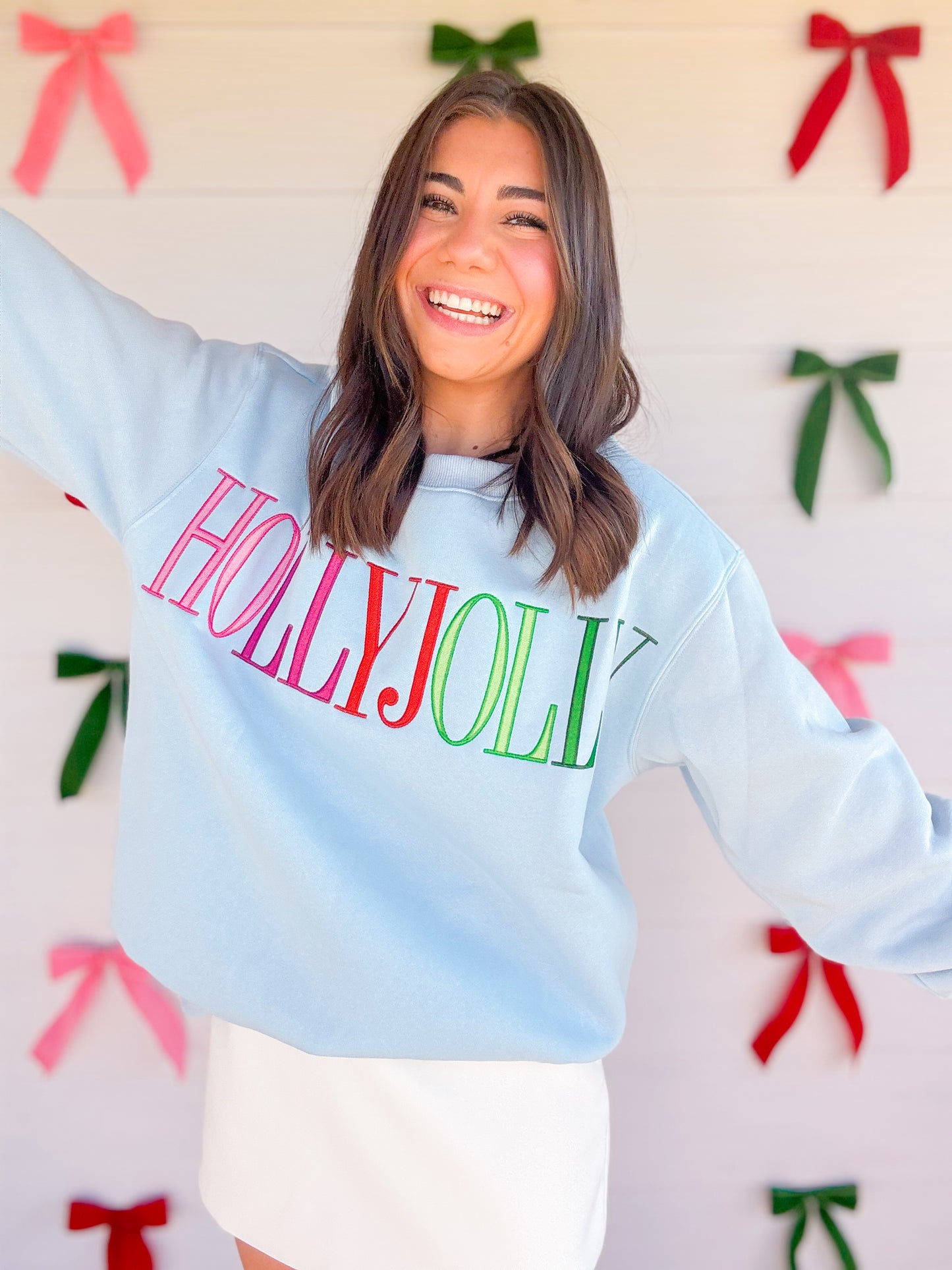 HOLLY JOLLY EMBROIDERED SWEATSHIRT