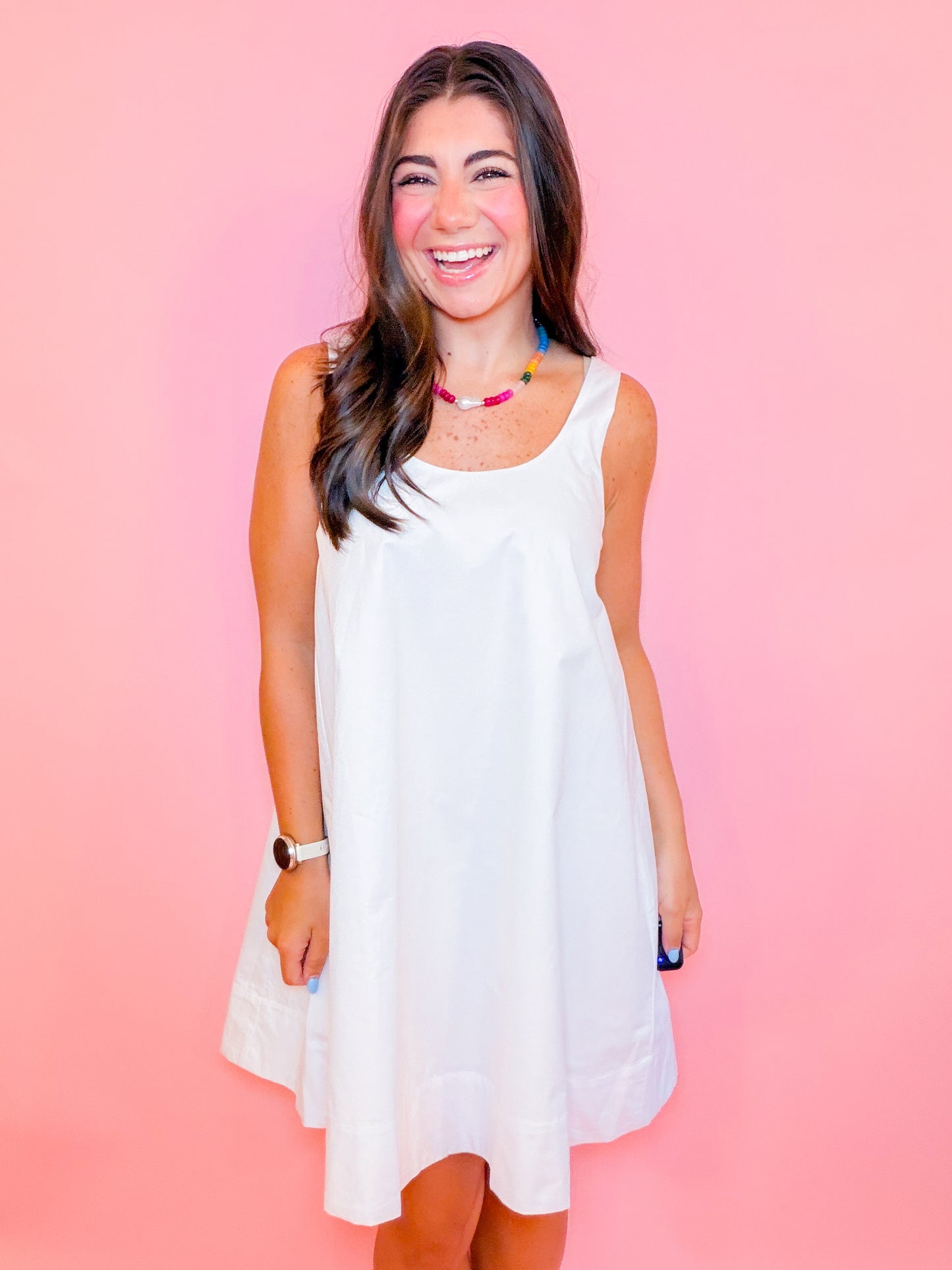 SLEEVELESS SWING DRESS - WHITE