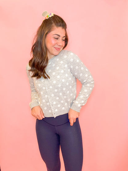 POLKA DOT SWEATER CARDIGAN - HEATHER GREY