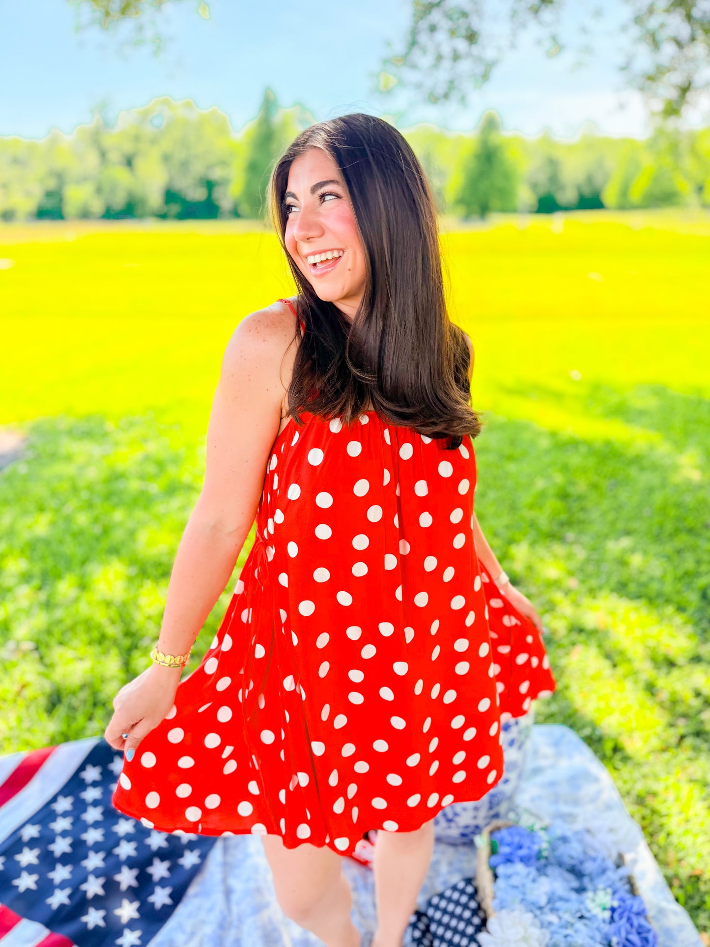 DOT CAMI MINI DRESS - RED