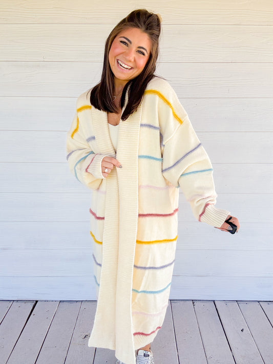 MULTICOLOR STRIPED LONG CARDIGAN
