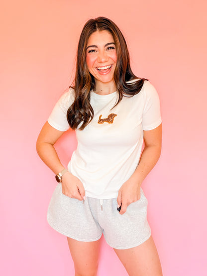 CREW NECK SHORT SLEEVE DOG BEADS TEE