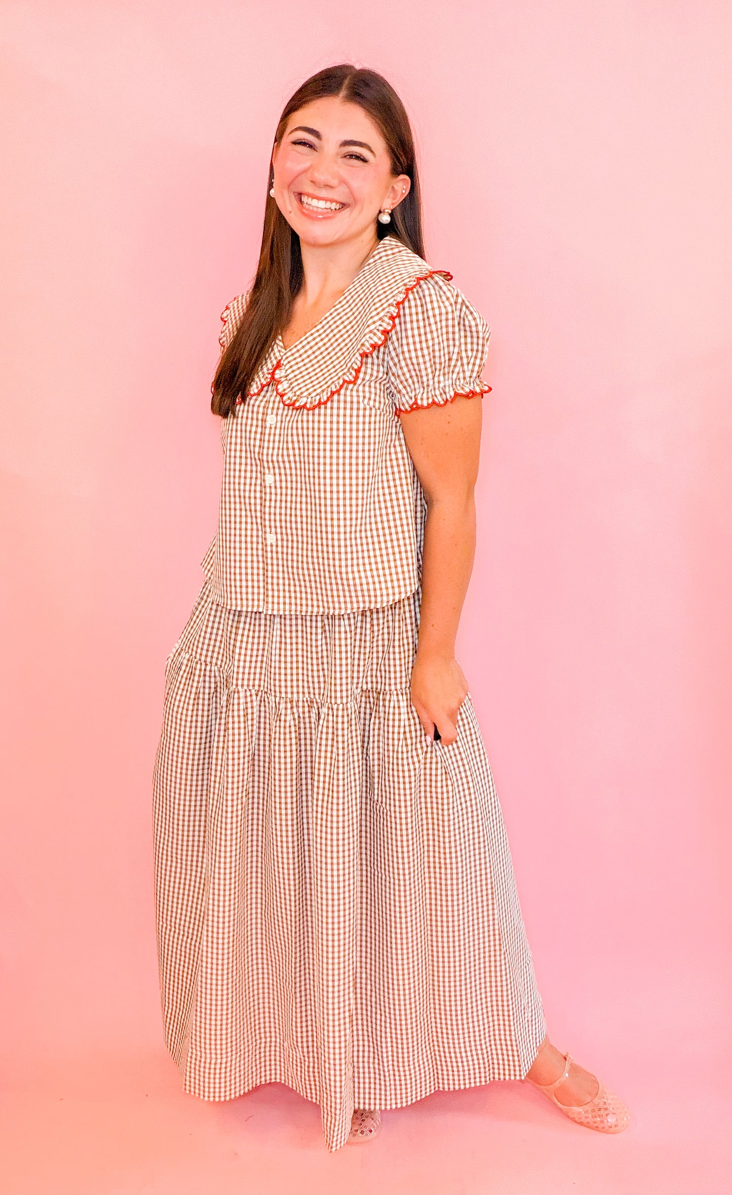 PETER PAN COLLAR BLOUSE + TIERED MAXI SKIRT SET