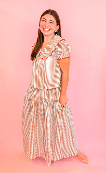 PETER PAN COLLAR BLOUSE + TIERED MAXI SKIRT SET