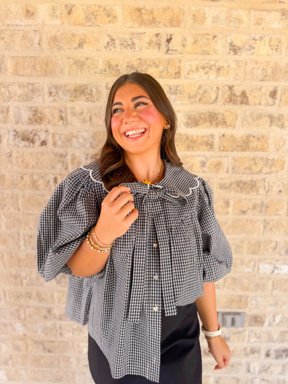 SCALLOPED DETAIL PLAID SHIRT