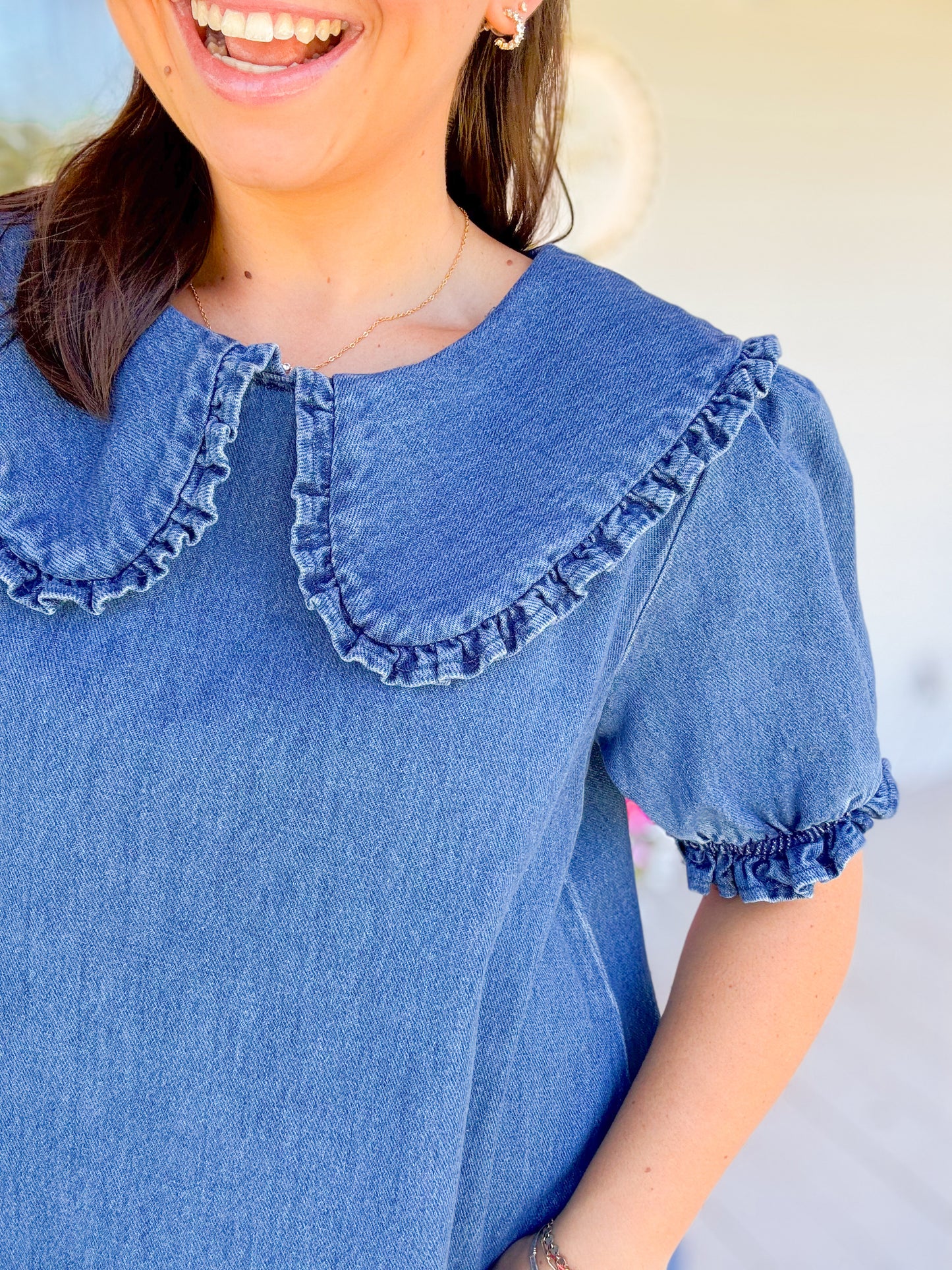 DENIM COLLARED MINI DRESS
